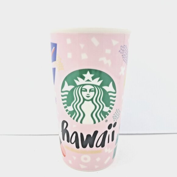 Starbucks Travel Mug Hawaii Pineapples Tree Leaves Ceramic Tumbler 12oz With Lid - Picture 1 of 7